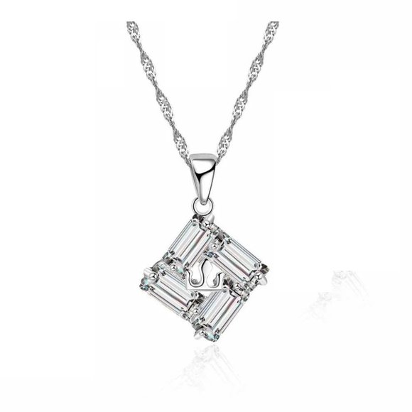 Earrings And Necklace Chain Square Woman 925 Sterling Silver Pendant Set - Picture 3 of 4